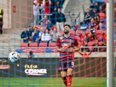 A székesfehérvári Kenan Kodro gólöröme a labdarúgó OTP Bank Liga 31. fordulójában játszott MOL Fehérvár FC - Budapest Honvéd mérkőzésen a székesfehérvári Mol Aréna Sóstó stadionban 2022. május 3-án. MTI/Vasvári Tamás